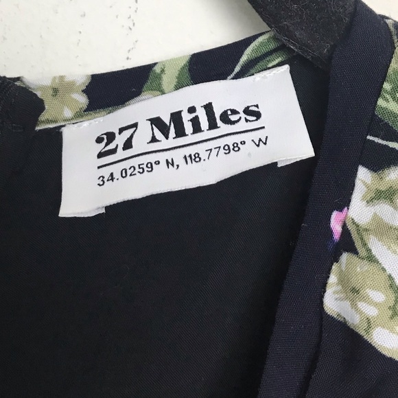 27 Miles Mailbu Black Floral V Neck Dress With Ruffle Trim Hem - Picture 7 of 8